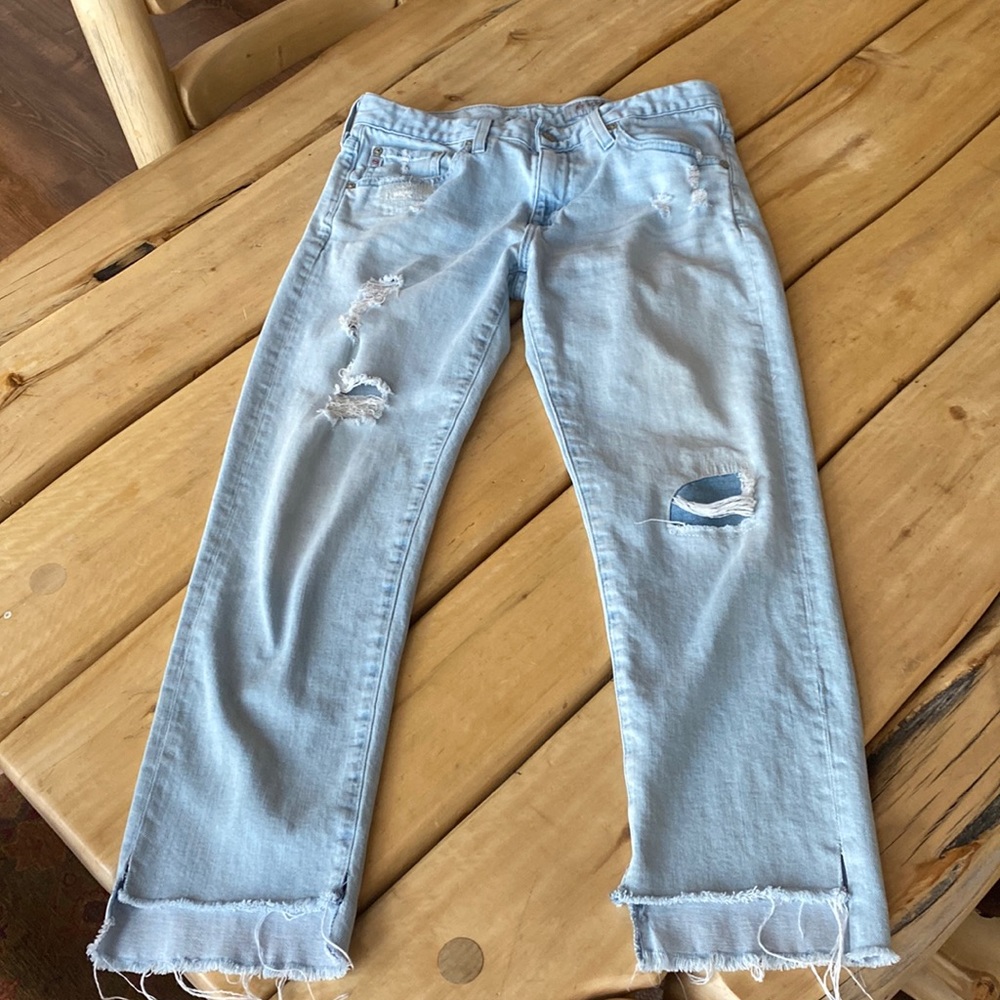 AG Denim Cropped Raw Hem Straight Leg/Boyfriend Jean, Size 26